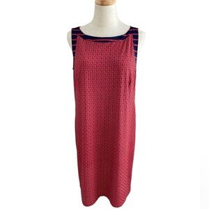 Ann Taylor Nautical Chain Print Red Blue Casual Shift Dress Feminine Size Medium